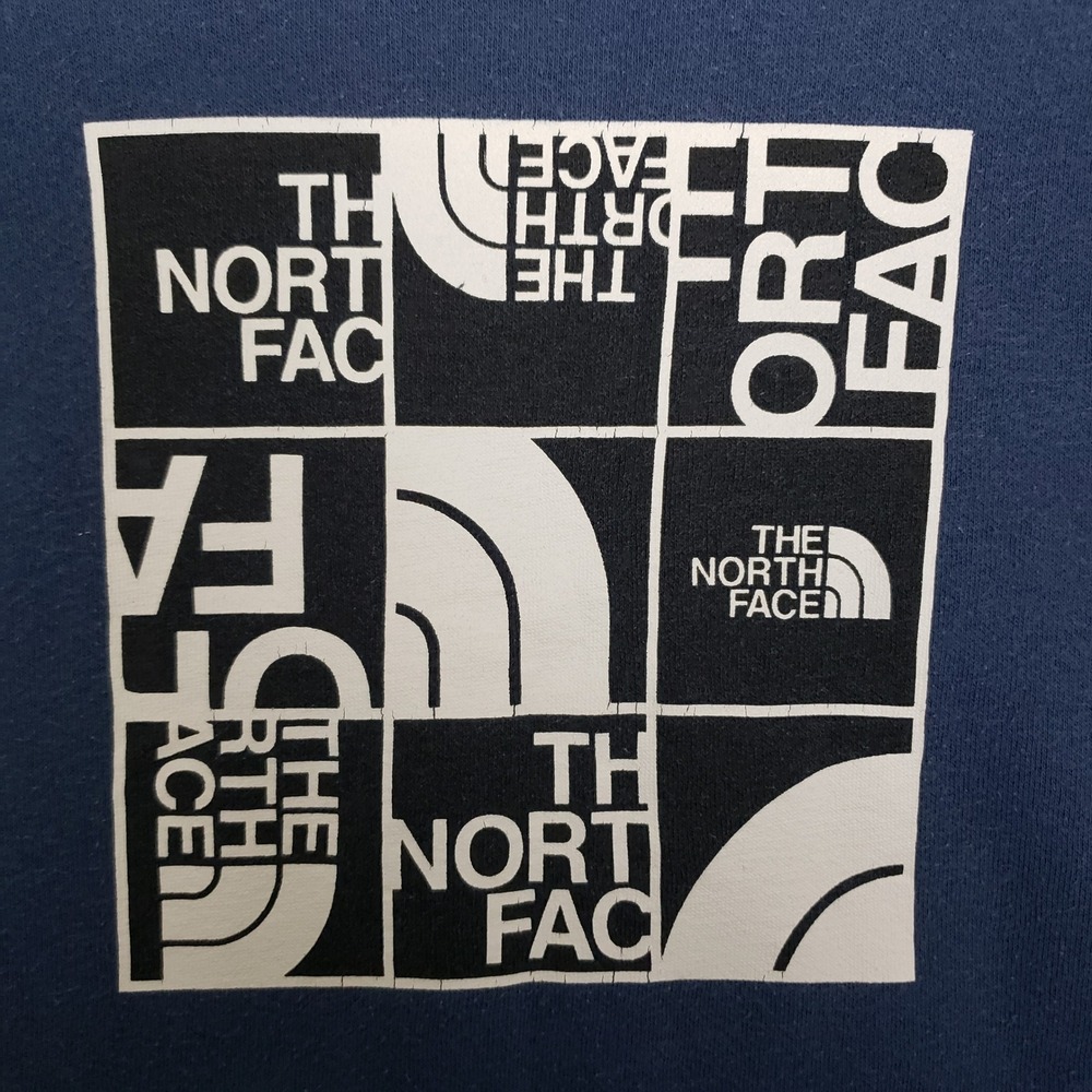 North Face Hoodie Sweatshirt Blue Logo Grid Graphic Athleisure Gorpcore Teen XL - Picture 3 of 12